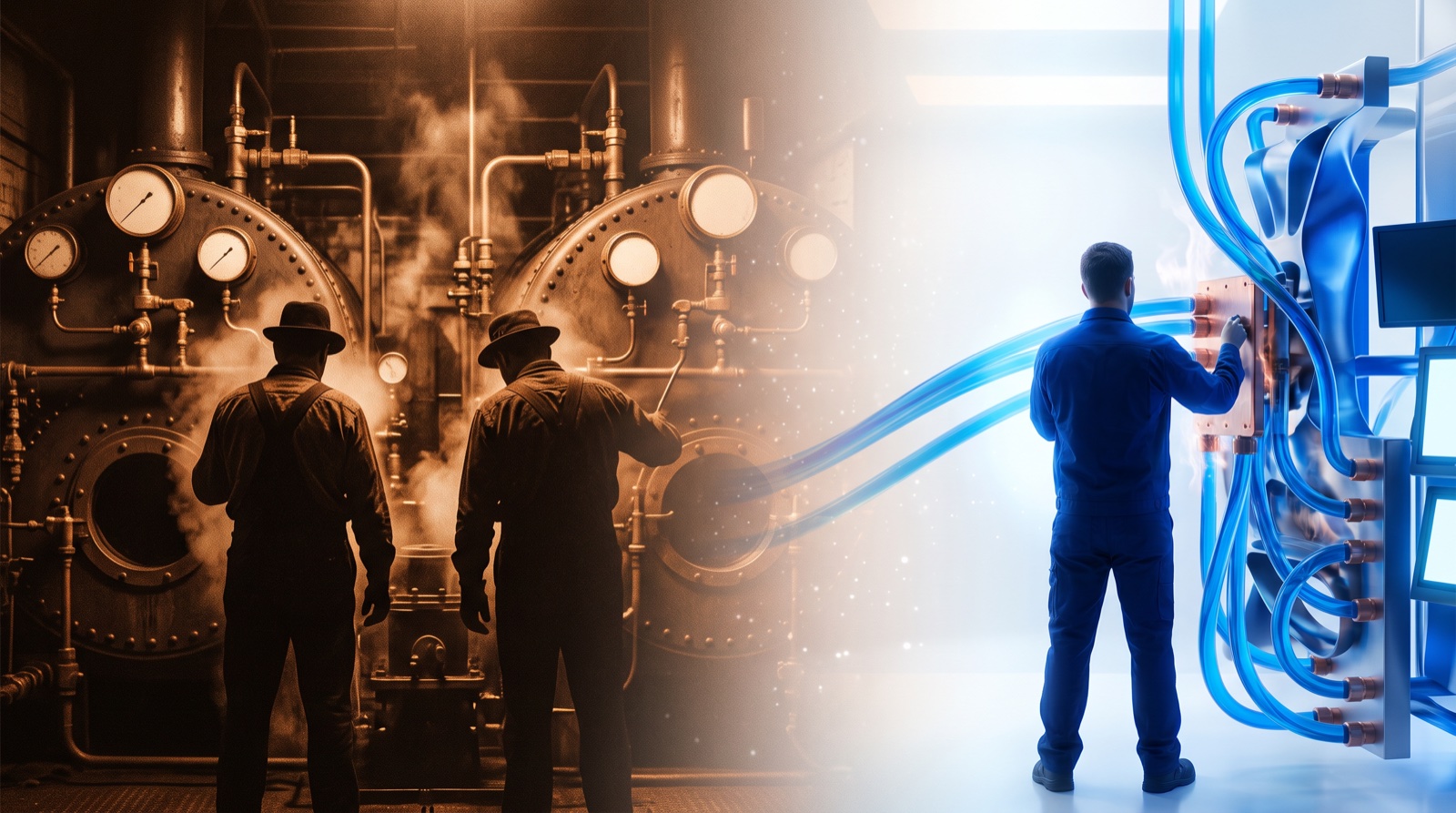 Mechanical Systems & Thermal Management at the SAVRN Institute &mdash; historic mechanical systems & thermal management craft dissolving into its modern AI-factory equivalent