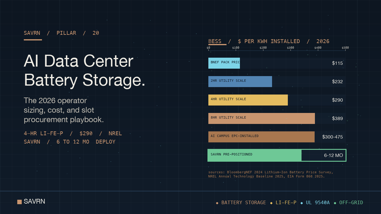 AI Data Center Battery Storage: 2026 Operator Capacity Brief